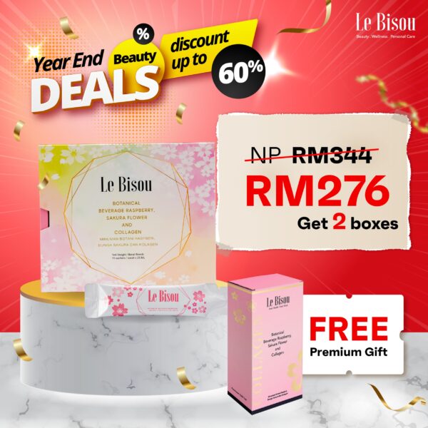 Year-End Beauty Deals - Le Bisou Botanical Beverage Raspberry, Sakura Flower And Collagen【Buy 2 Free 1 Mini Premium Pack】